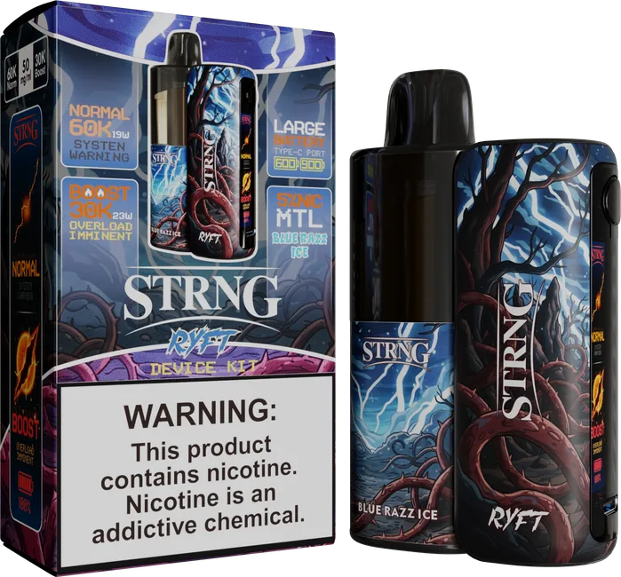 Blue Razz Ice STRNG KIT package and device