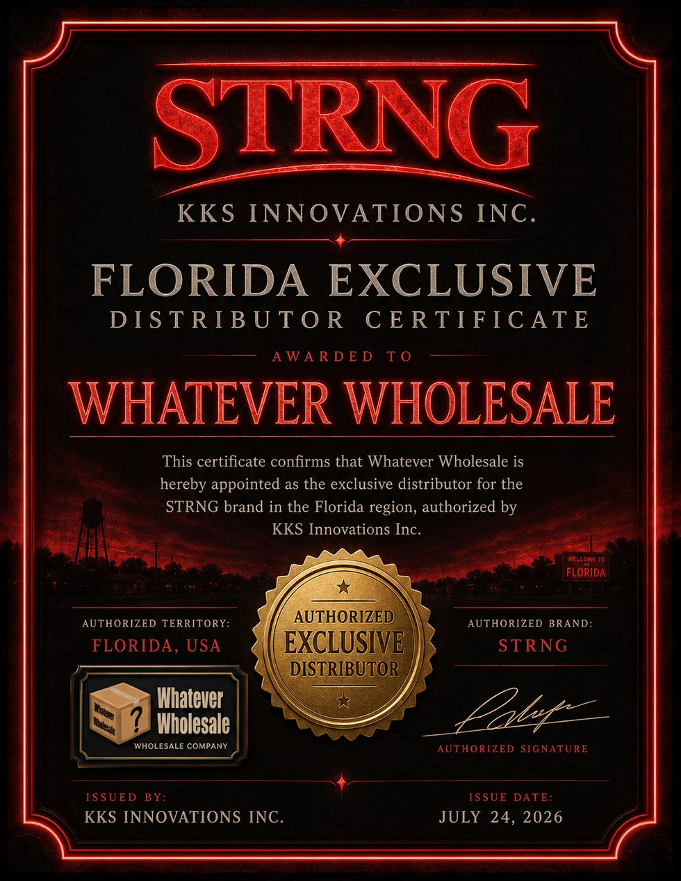 Whatever Wholesale Florida exclusive STRNG distributor certificate