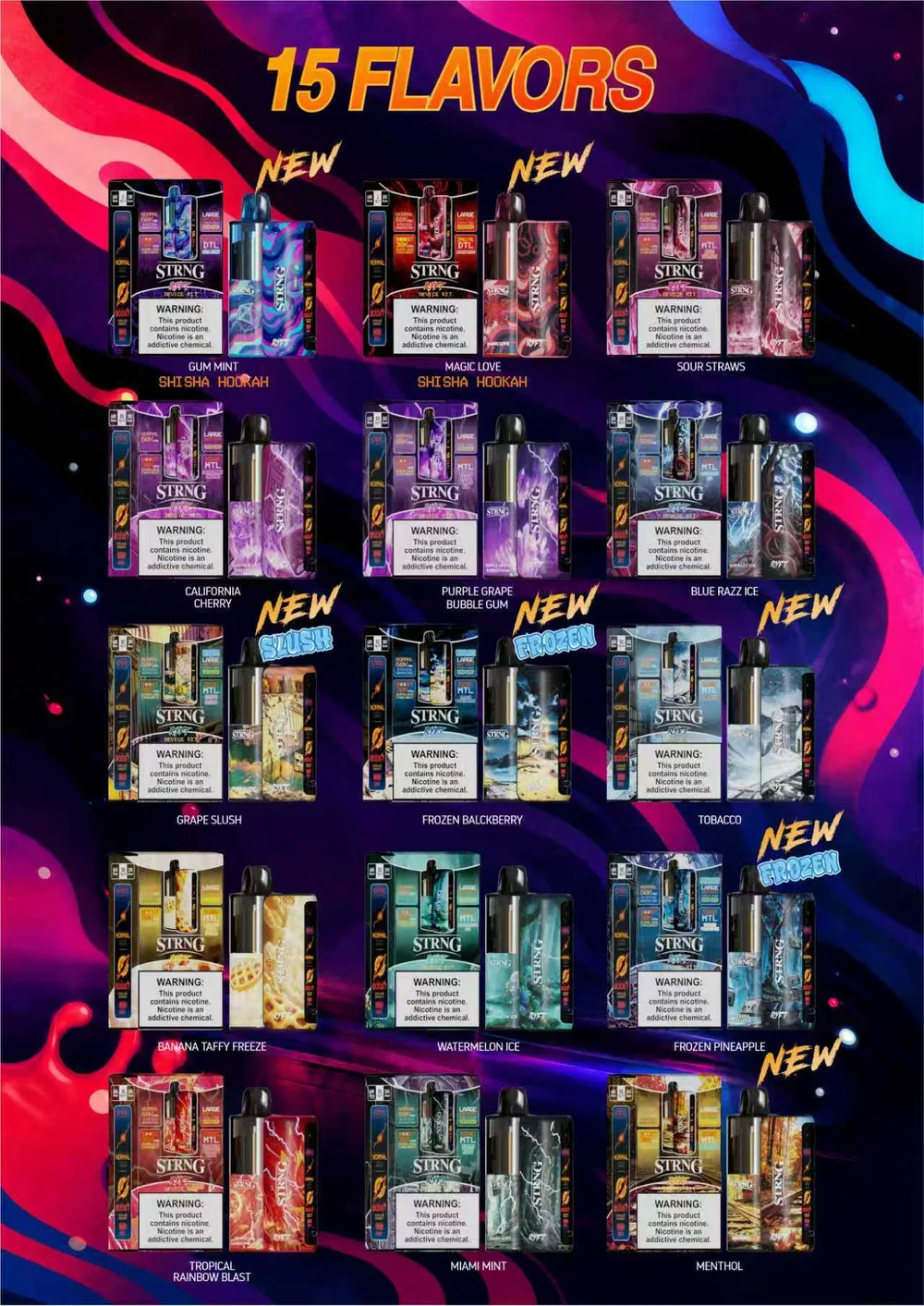 STRNG 15 flavors product poster